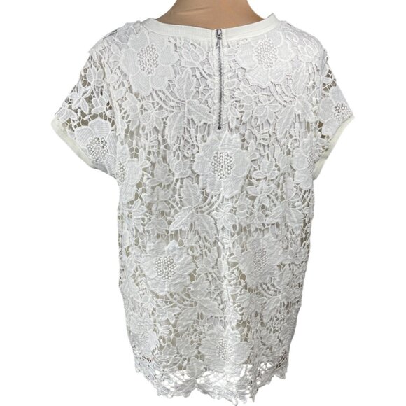Cato Lace Overlay T-Shirt Top Cream XL Extra Large Short Sleeve - Picture 3 of 9